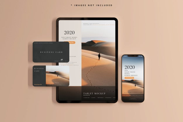 Smart Phone And Tablet With Business Cards Mockups Psd