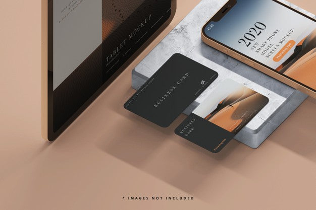 Smart Phone And Tablet With Business Cards Mockups Psd