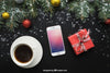 Smartphone And Coffee Mockup With Christmas Design Psd