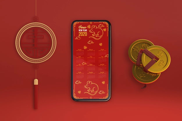 Smartphone And Ornaments For New Year Psd