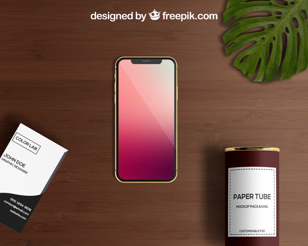 Smartphone And Paper Tube Mockup With Business Card Psd