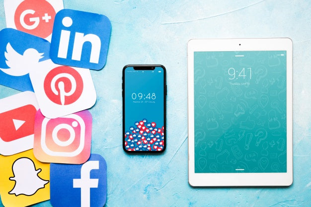 Smartphone And Tablet Mockup With Social Media Concept Psd