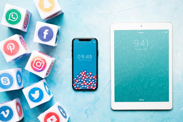 Smartphone And Tablet Mockup With Social Media Concept Psd