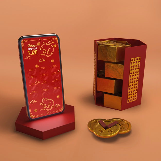 Smartphone Beside New Year Decorations Psd