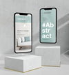 Smartphone Mock-Up Arrangement With Stone And Metallic Elements Psd