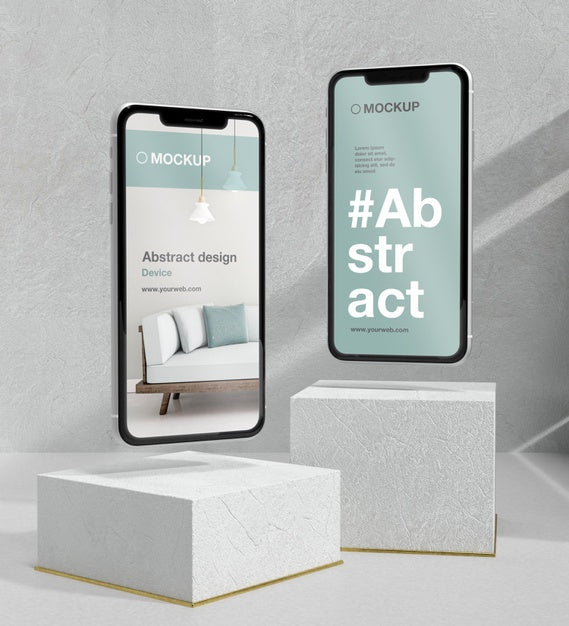 Smartphone Mock-Up Arrangement With Stone And Metallic Elements Psd