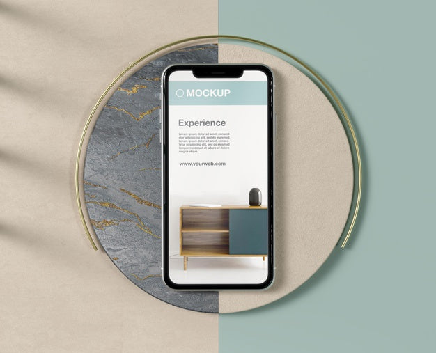 Smartphone Mock-Up Arrangement With Stone And Metallic Elements Psd