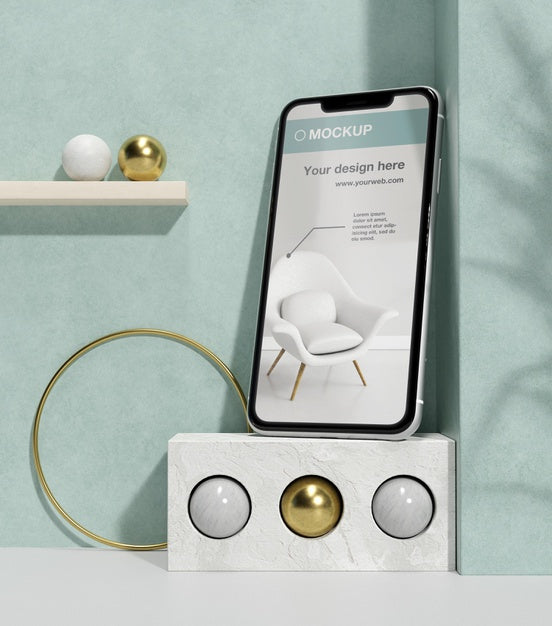 Smartphone Mock-Up Presentation With Stone And Metallic Elements Psd