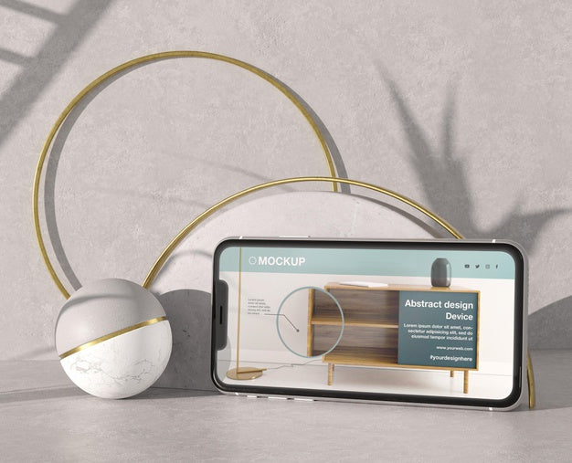 Smartphone Mock-Up Presentation With Stone And Metallic Elements Psd