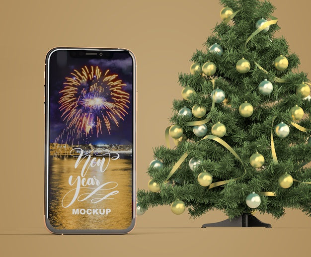 Smartphone Mock-Up With Christmas Tree Psd