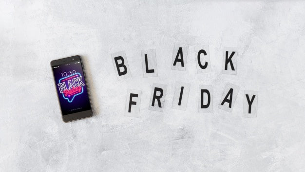 Smartphone Mockup And Black Friday Letters Psd