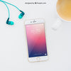 Smartphone Mockup With Earphones And Coffee Psd