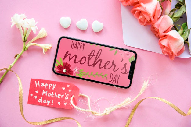 Smartphone Mockup With Flat Lay Mothers Day Composition Psd