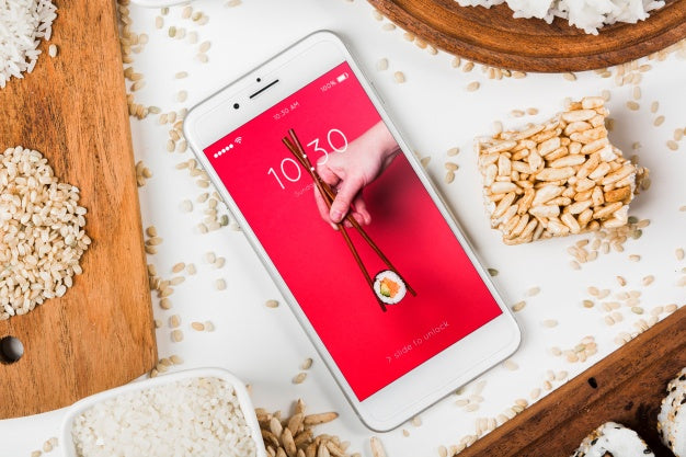 Smartphone Mockup With Japanese Food Mockup Psd
