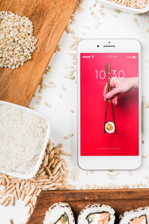 Smartphone Mockup With Japanese Food Mockup Psd
