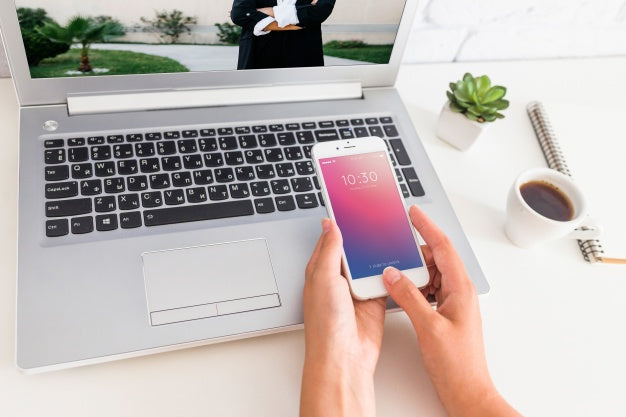 Smartphone Mockup With Laptop And Workspace Concept Psd
