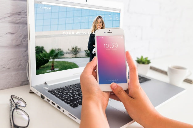 Smartphone Mockup With Laptop And Workspace Concept Psd