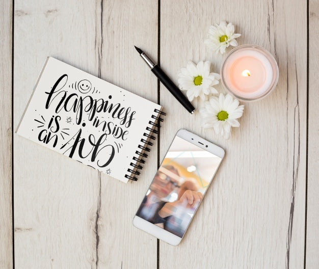 Smartphone Mockup With Office Elements Psd