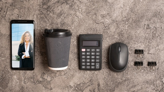 Smartphone Mockup With Office Elements Psd