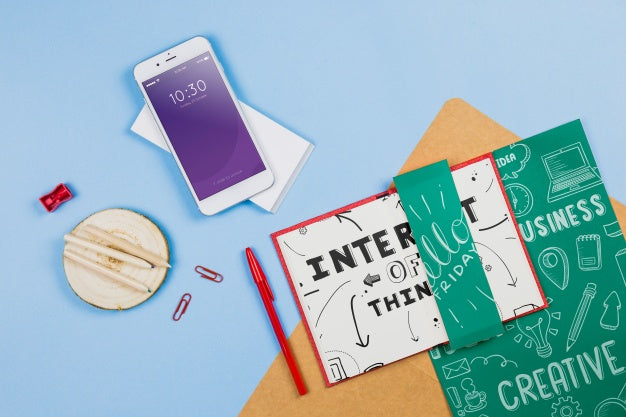 Smartphone Mockup With Office Elements Psd