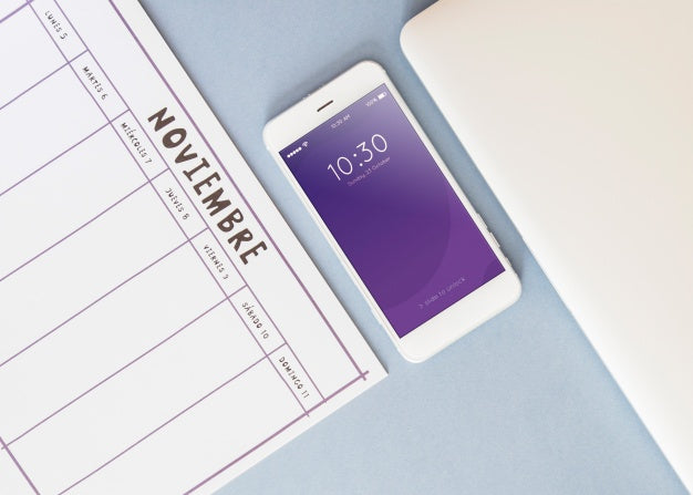Smartphone Mockup With Office Elements Psd
