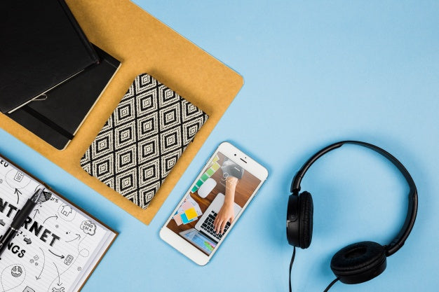 Smartphone Mockup With Office Elements Psd