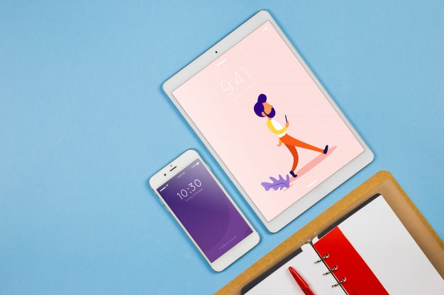 Smartphone Mockup With Office Elements Psd