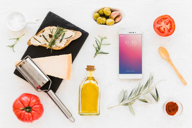 Smartphone Mockup With Olive Oil Concept Psd