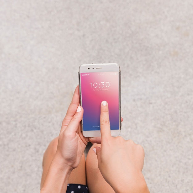 Smartphone Mockup With Person Using It Psd