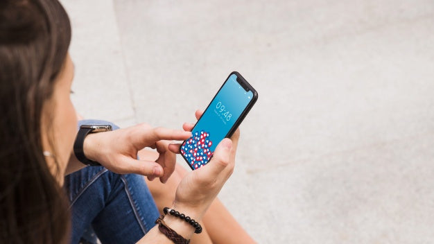 Smartphone Mockup With Person Using It Psd