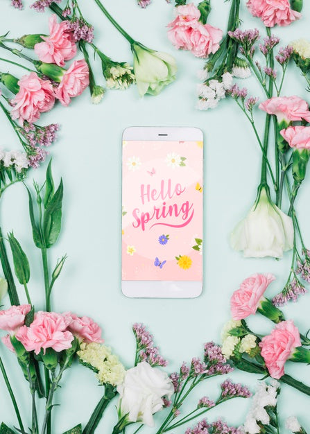 Smartphone Mockup With Spring Concept Psd