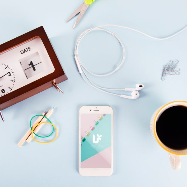 Smartphone Mockup With Various Elements Psd