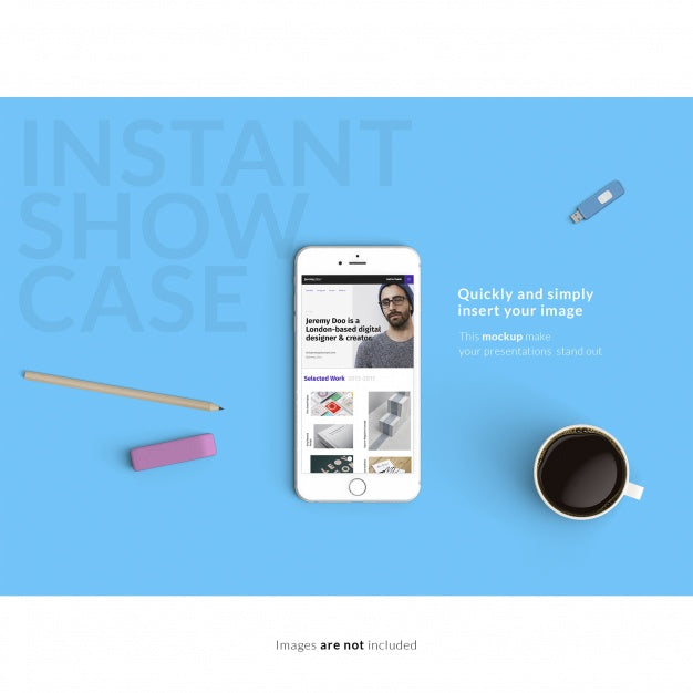 Smartphone On Blue Background Mock Up Psd