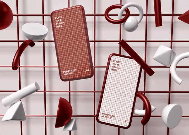 Smartphone On Geometric Background Mockup Psd