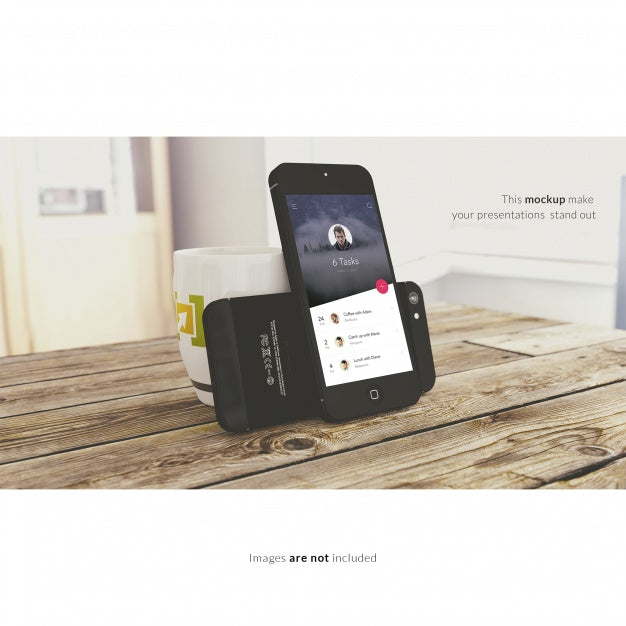 Smartphone On Wooden Table Mock Up Psd