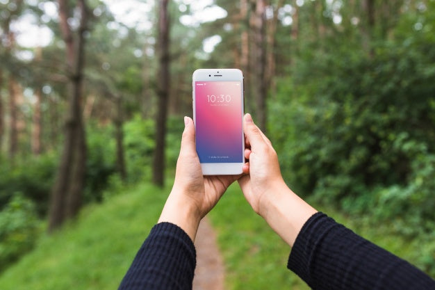 Smartphone Screen Mockup In Forest Psd