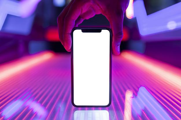Smartphone Screen Mockup On Glowing Neon Lights Psd