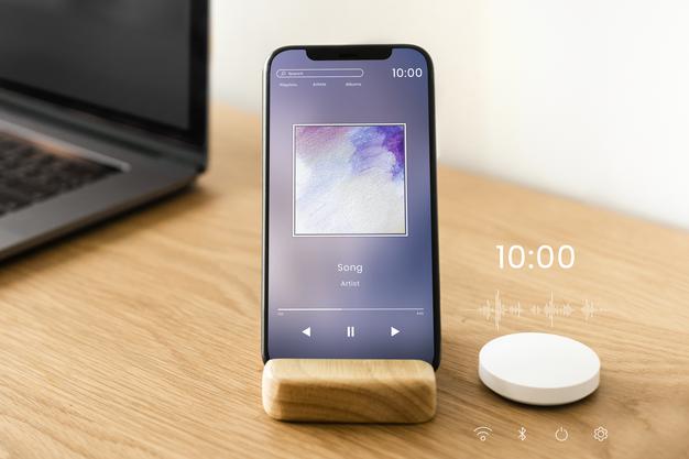 Smartphone Screen Mockup With Smart Speaker Psd