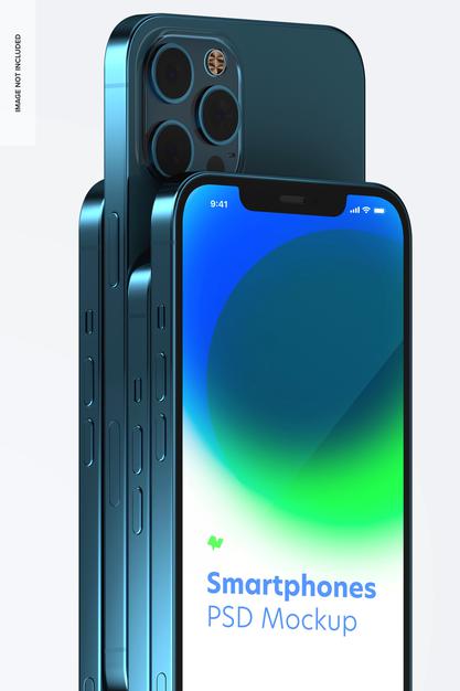 Smartphone Set Mockup, Close Up 02 Psd