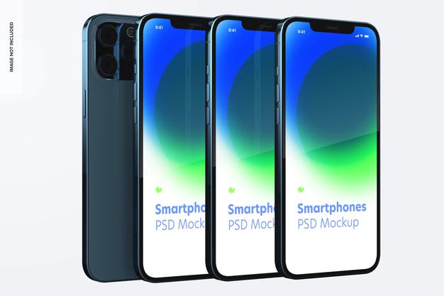 Smartphone Set Mockup, Left Side View Psd