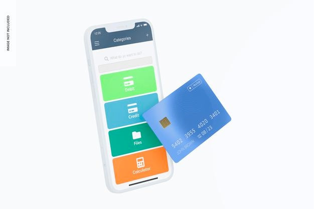 Smartphone With Credit Card Mockup, Leaned Psd
