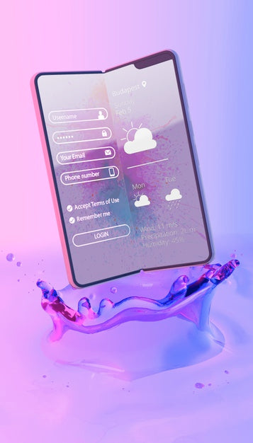 Smartphone With Login Page And Colorful Liquid Background Psd
