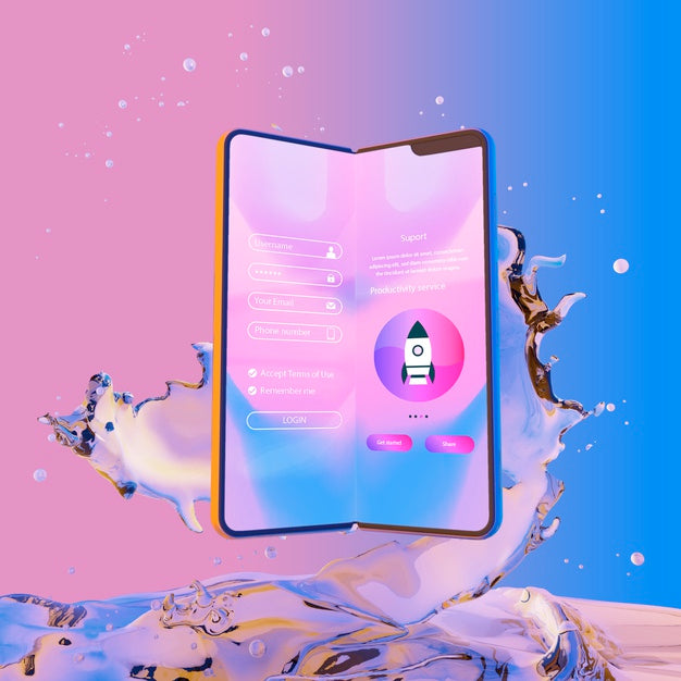 Smartphone With Login Page And Colorful Liquid Background Psd