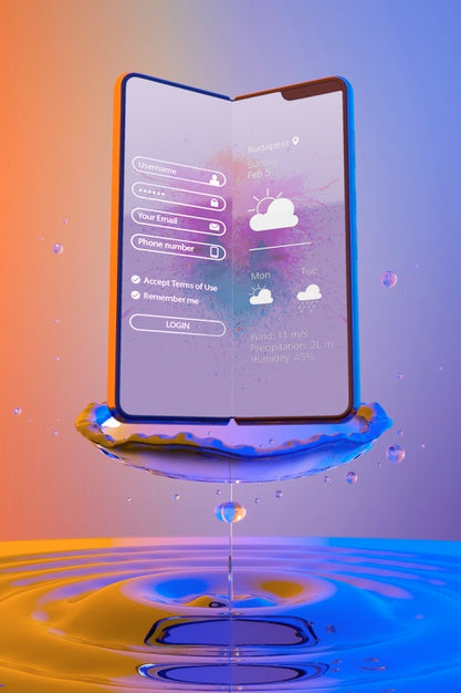 Smartphone With Login Page And Colorful Liquid Background Psd