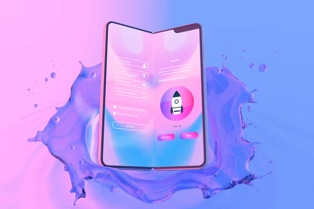 Smartphone With Login Page And Colorful Liquid Background Psd