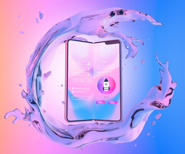 Smartphone With Login Page And Colorful Liquid Background Psd