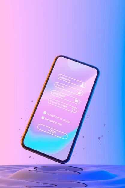 Smartphone With Login Page And Colorful Liquid Background Psd