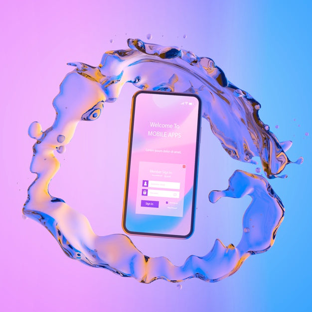 Smartphone With Login Page And Colorful Liquid Background Psd