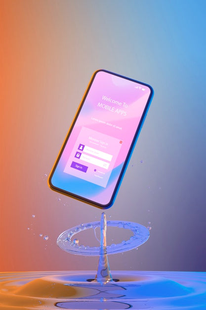 Smartphone With Login Page And Colorful Liquid Background Psd
