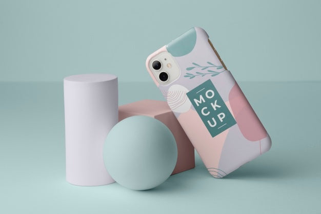 Smartphone With Mock-Up Phone Case And Geometric Shapes Psd